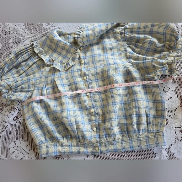 Dôen Sparrow Top In Blue Meadowlark Plaid Ramie Size Small - Picture 13 of 16